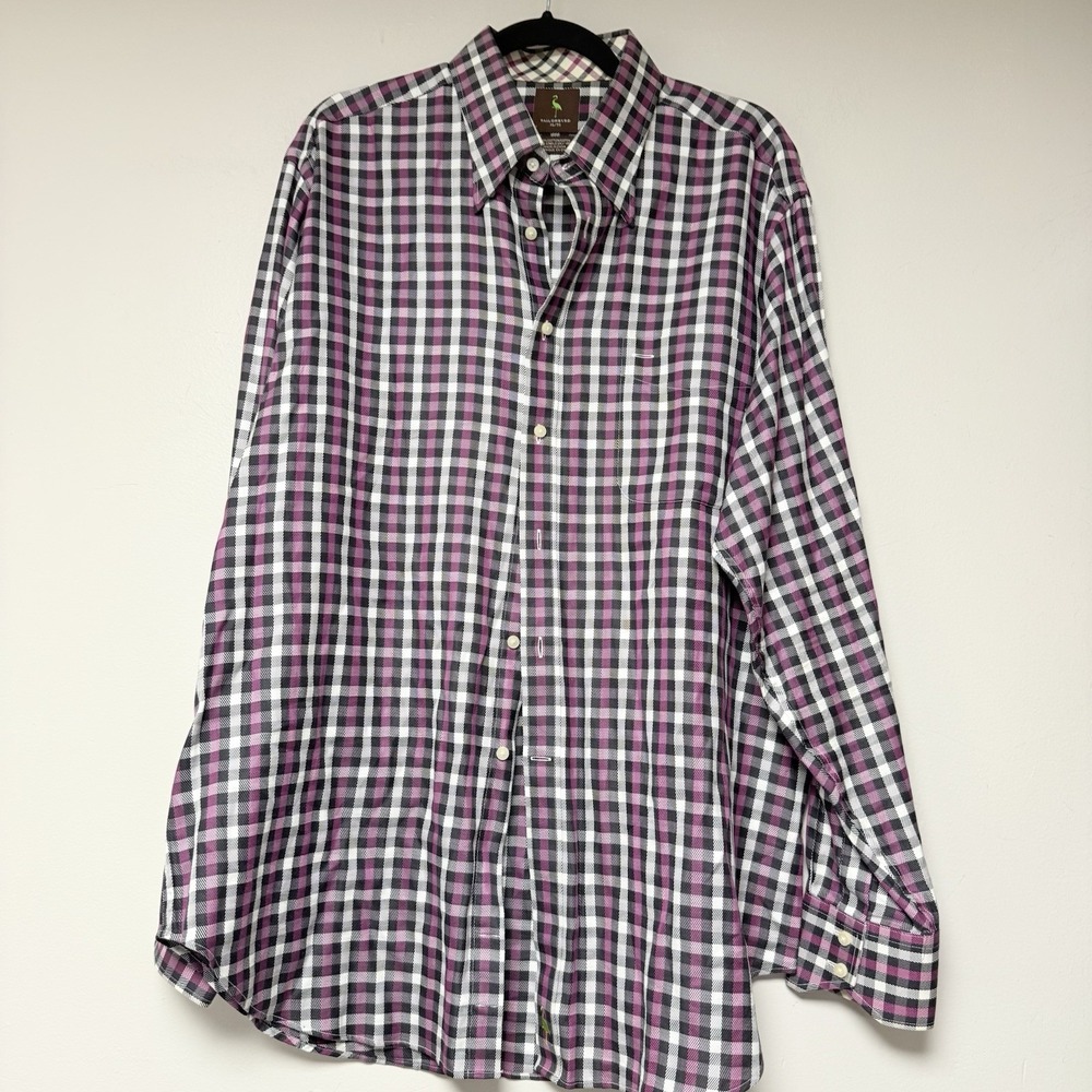 Tailorbyrd Button Down Shirt Men XL Purple Plaid Excellent Cotton Long Sleeve